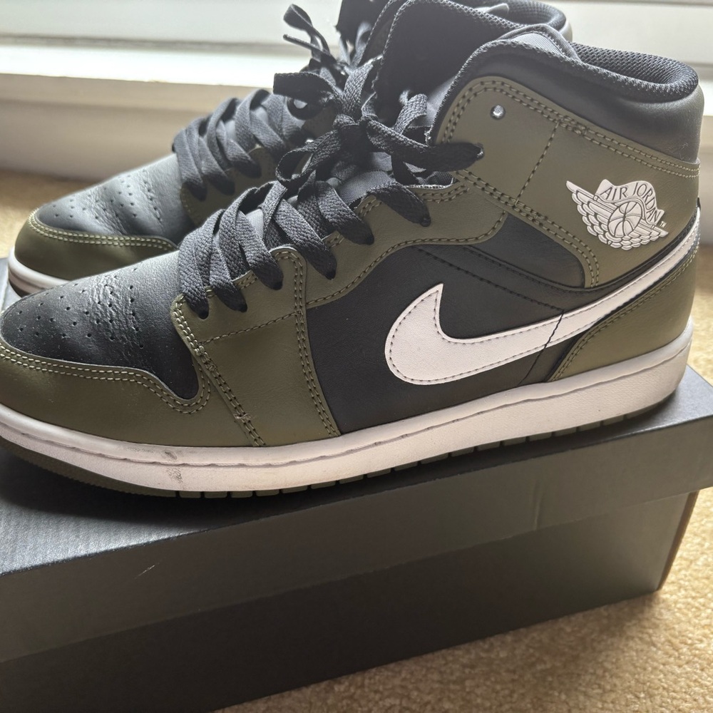 Nike Air Jordan Sneakers - Olive, Black, and White - Picture 2 of 5